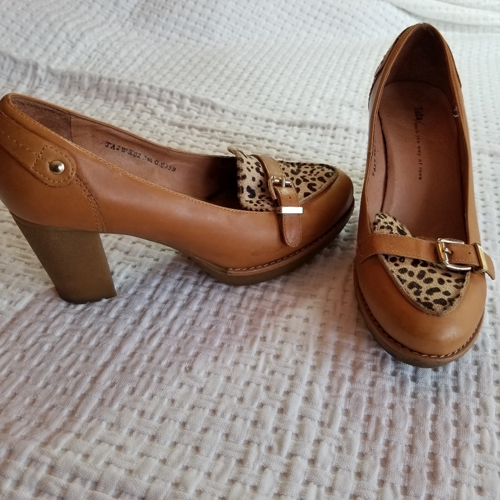 Tata Leopard Print Rubber Bottom Heels